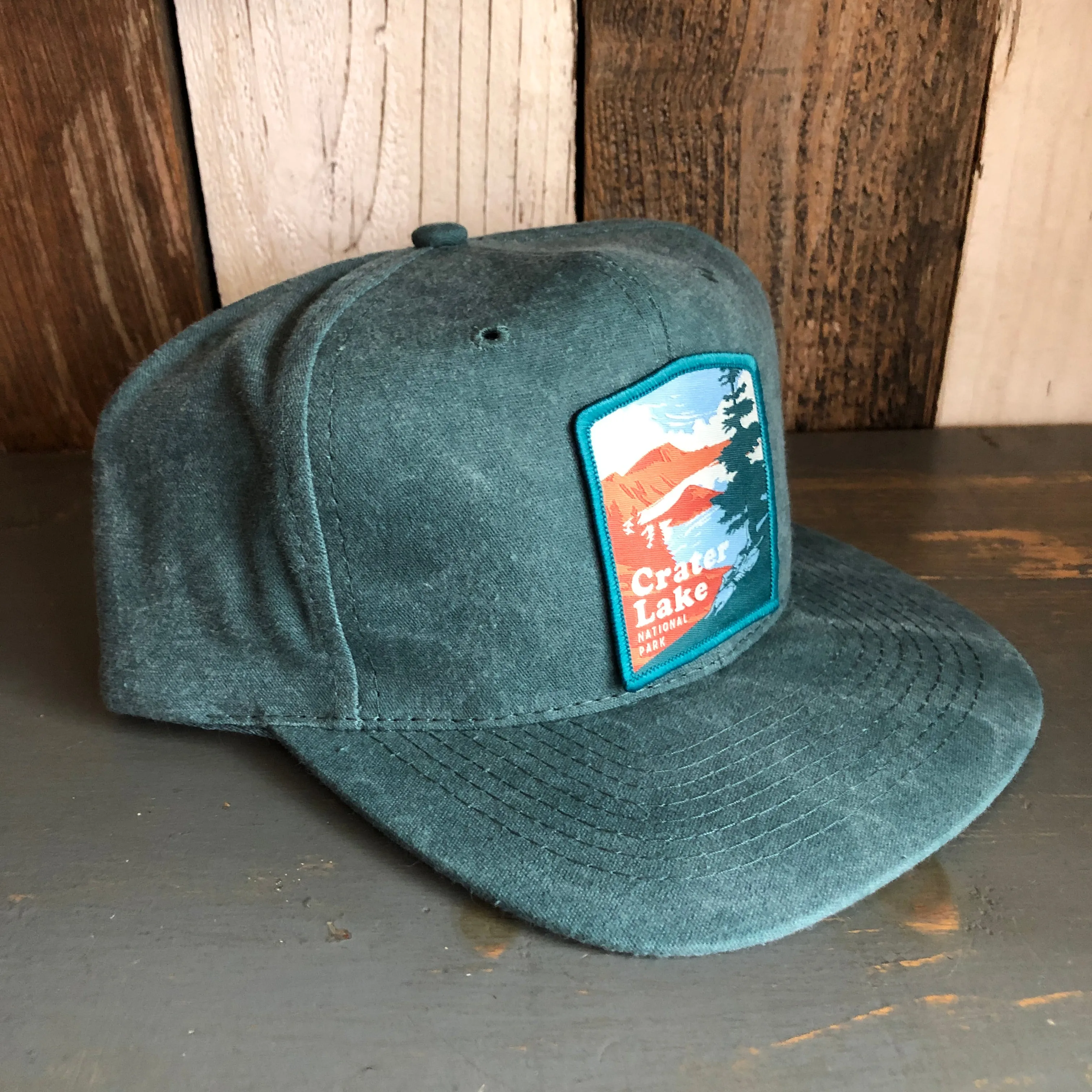 Crater Lake National Park - 6 Panel Mid Profile Baseball Cap - Dark Green