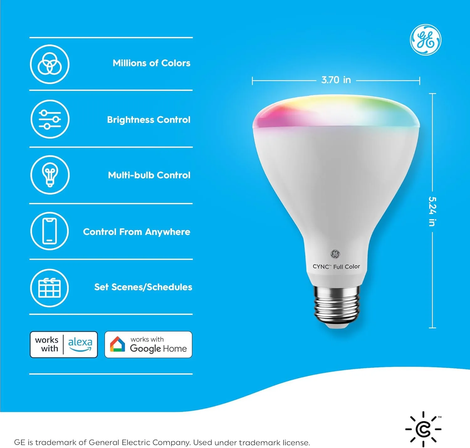 Cync GE BR30 LED Smart Light Bulbs, Indoor Floodlight Bulb, Color Changing Light Bulb, WiFi Lights, Works with Amazon Alexa and Google Assistant, 9.5 Watts (2 Pack)