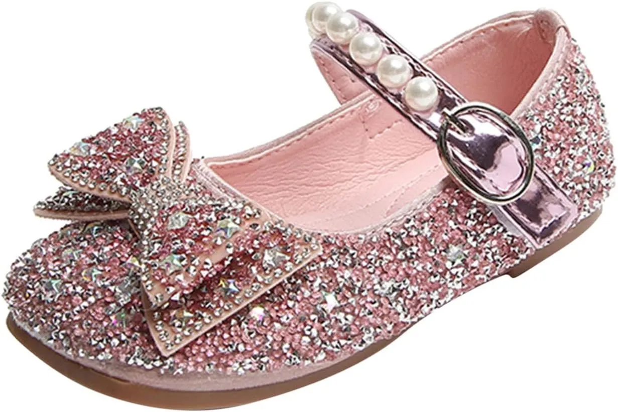 Dress Shoes for Girls,1-11 Years Fashion Girls Casual Shoes Rhinestone Sequin Bow Buckle Dance Shoes Toddler Shoes