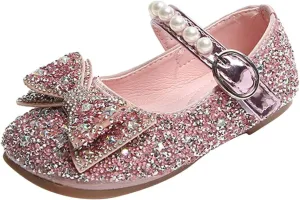 Dress Shoes for Girls,1-11 Years Fashion Girls Casual Shoes Rhinestone Sequin Bow Buckle Dance Shoes Toddler Shoes