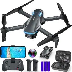Drone with Camera for Adults, 1080P FPV Drones for Beginners with Upgrade Altitude Hold, Voice Control, Gestures Selfie, 90 Adjustable Lens, 3D Flips, 2 Batteries