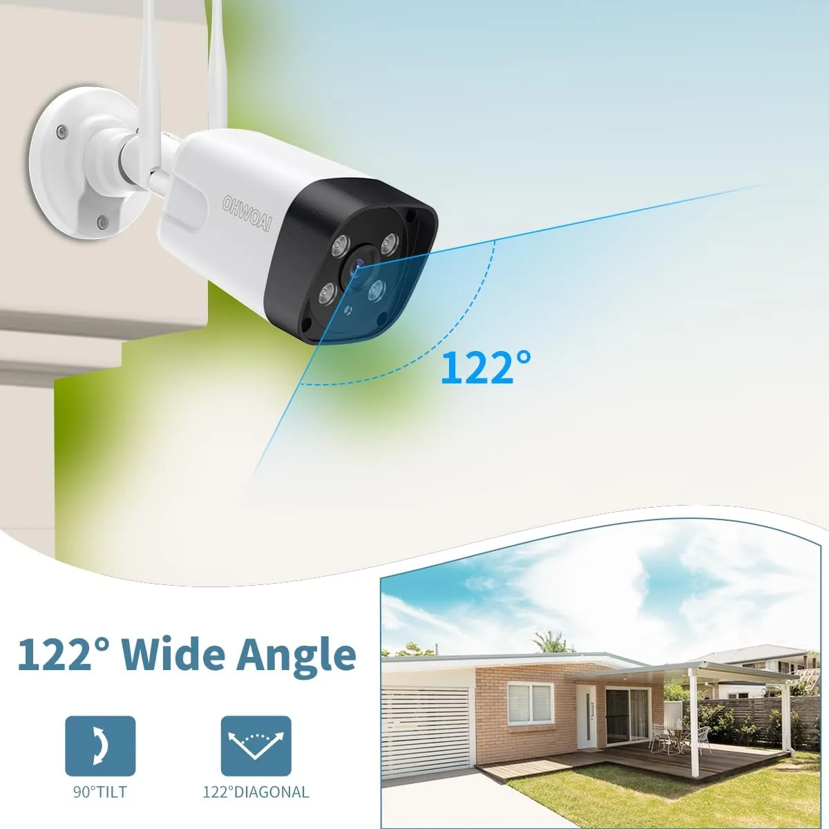 Dual Antennas & 130Wide Angle LensWireless Security Camera System Outdoor, WiFi Cameras for Home Video Surveillance Systems