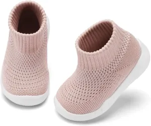 Engtoy Baby Shoes Sock Shoes Baby Walking Shoes Infant Non-Slip Breathable Slippers with Soft Rubber Sole Baby Boys Girls Slip On Sneakers Skin Pink