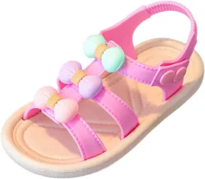 EnJoCho Infant Toddler Shoes Soft Sole Non Slip Straw Soft Sole Beach Shoes Sweet Fashion Bow Sandals Toddler Walking Shoes (Pink, 3Years)