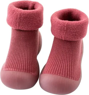 EnJoCho Kids Non Slip Shoes Kids Toddler Baby Boys Girls Solid Warm Knit Soft Sole Rubber Shoe Socks Slipper Socks (Wine, 22)