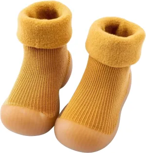 EnJoCho Kids Non Slip Shoes Kids Toddler Baby Boys Girls Solid Warm Knit Soft Sole Rubber Shoe Socks Slipper Socks (Yellow, 26)