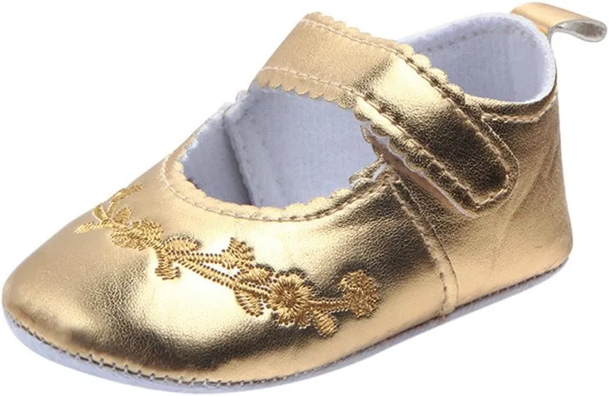 EnJoCho Newborn Baby Girls Single Shoes Prewalker Fashion Crib Shoes Soft Sole Non-Slip First Walker Shoes 0-12M (Gold-8#, 12M)