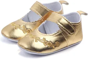 EnJoCho Newborn Baby Girls Single Shoes Prewalker Fashion Crib Shoes Soft Sole Non-Slip First Walker Shoes 0-12M (Gold-8#, 12M)