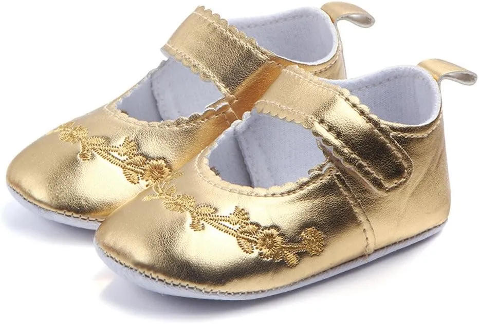EnJoCho Newborn Baby Girls Single Shoes Prewalker Fashion Crib Shoes Soft Sole Non-Slip First Walker Shoes 0-12M (Gold-8#, 12M)