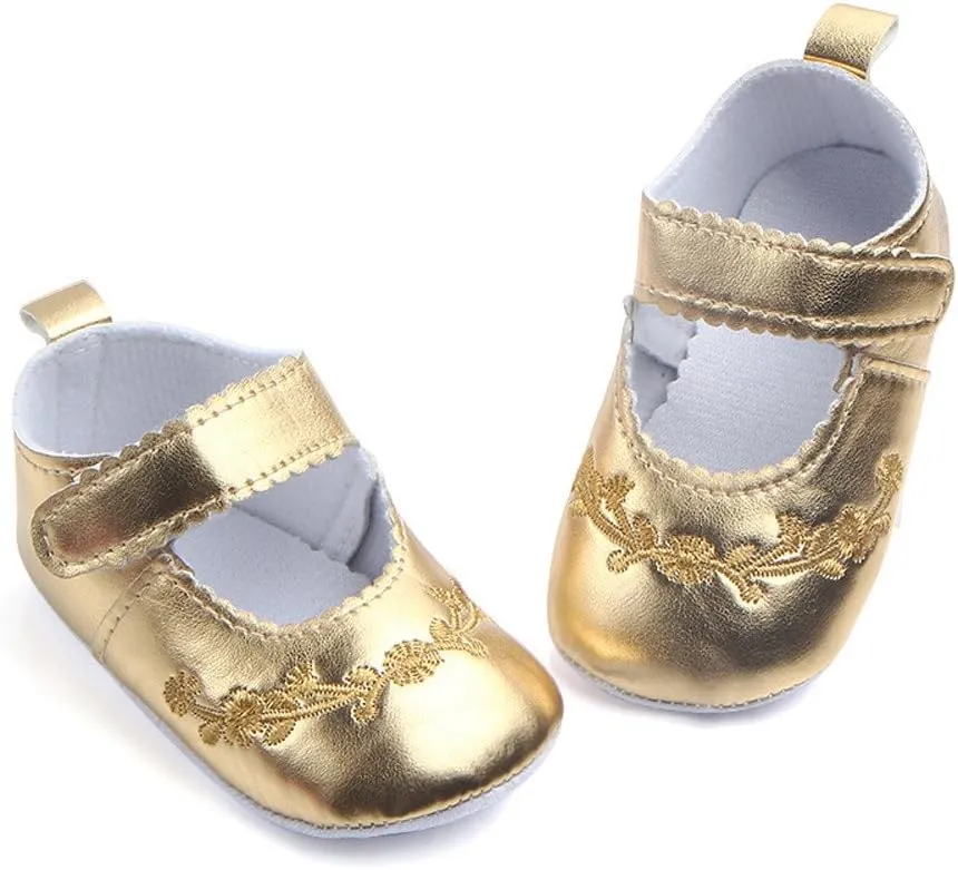 EnJoCho Newborn Baby Girls Single Shoes Prewalker Fashion Crib Shoes Soft Sole Non-Slip First Walker Shoes 0-12M (Gold-8#, 12M)