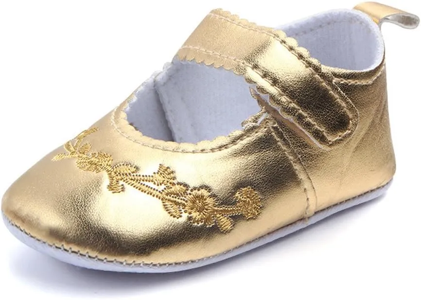 EnJoCho Newborn Baby Girls Single Shoes Prewalker Fashion Crib Shoes Soft Sole Non-Slip First Walker Shoes 0-12M (Gold-8#, 12M)