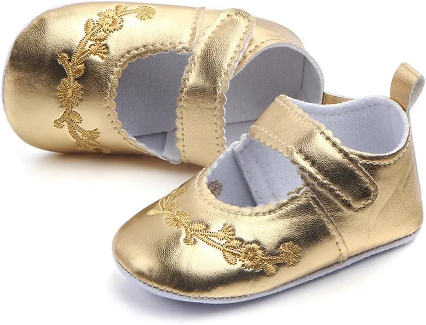 EnJoCho Newborn Baby Girls Single Shoes Prewalker Fashion Crib Shoes Soft Sole Non-Slip First Walker Shoes 0-12M (Gold-8#, 12M)