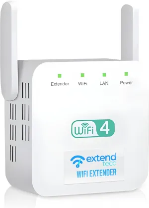 Extendtecc WiFi Booster Wireless WiFi Extender Signal Booster 300Mbps, Extend Tecc WiFi Repeater Wireless Signal Booster 2.4 GHz Dual Band 4 Antennas 360 Full Coverage Internet Extender
