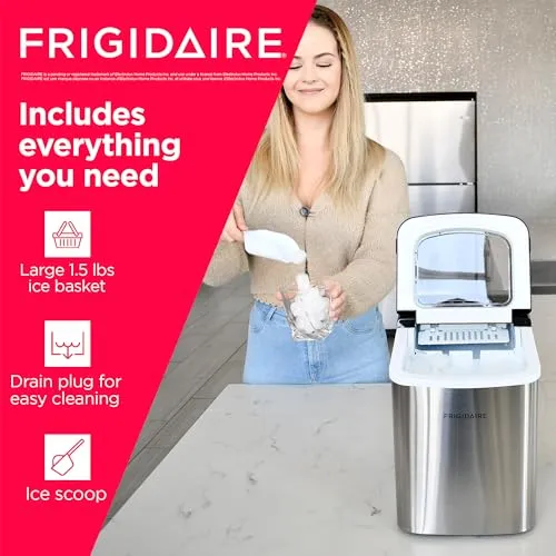 Frigidaire Nugget Ice Maker, Countertop Ice Machine with Transparent Window, Sonic Ice Maker with 44 lbs. Capacity, Auto Self Cleaning Ice Maker Machine, 2.0 Gen, Cream - 16.75D x 11.75W x 20.25H