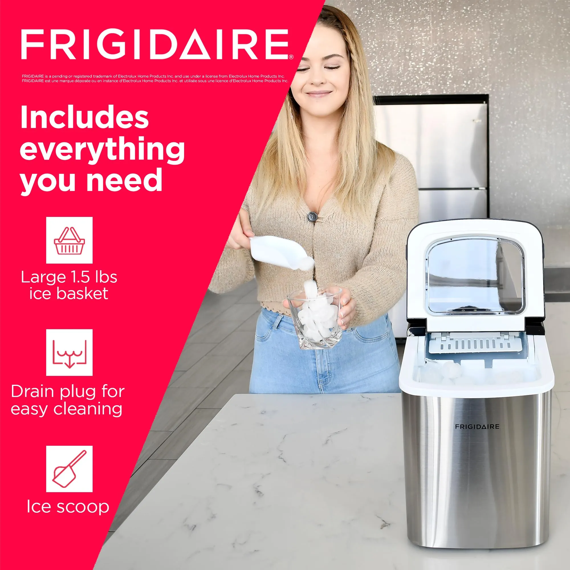 Frigidaire Nugget Ice Maker, Countertop Ice Machine with Transparent Window, Sonic Ice Maker with 44 lbs. Capacity, Auto Self Cleaning Ice Maker Machine, 2.0 Gen, Cream - 16.75D x 11.75W x 20.25H