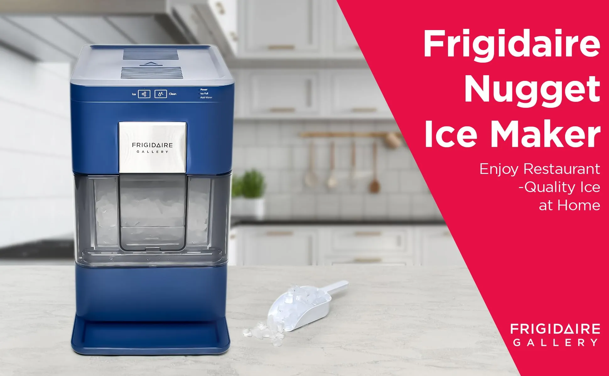 Frigidaire Nugget Ice Maker, Countertop Ice Machine with Transparent Window, Sonic Ice Maker with 44 lbs. Capacity, Auto Self Cleaning Ice Maker Machine, 2.0 Gen, Cream - 16.75D x 11.75W x 20.25H