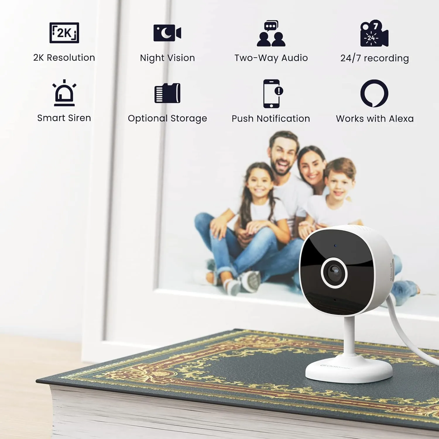 Galayou Indoor Home Security Cameras - 2K WiFi Surveillance Camera with Two-Way Audio for Baby/Pet/Dog/Nanny, Smart Siren with Phone App, SD/Cloud Storage, Works with Alexa & Google Home G7-2PACK