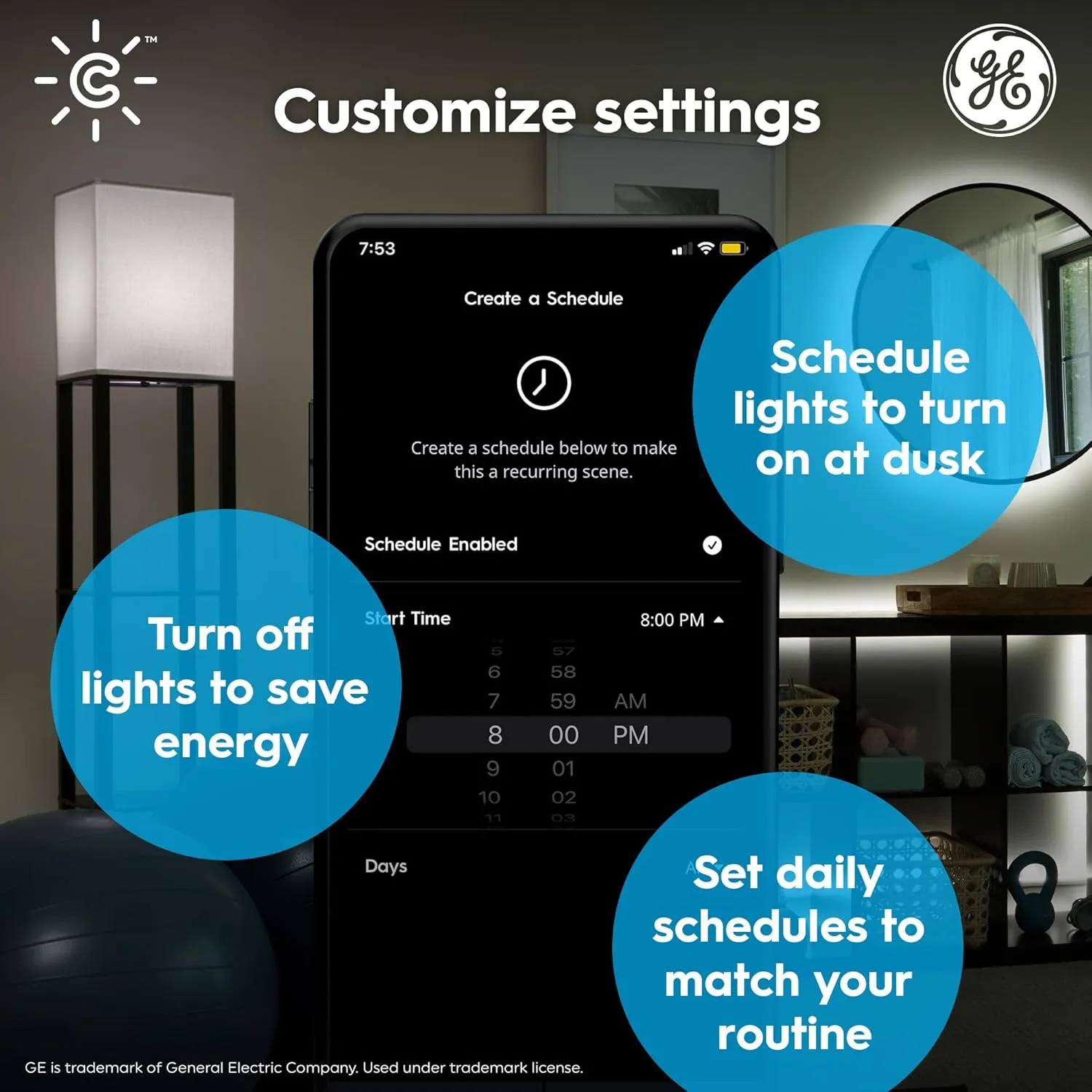 GE CYNC Smart LED Light Bulb, B11 Candle Light Bulb, Works with Amazon Alexa and Google Home, WiFi Light, 60W Equivalent, Soft White, Small Base (Pack of 4)
