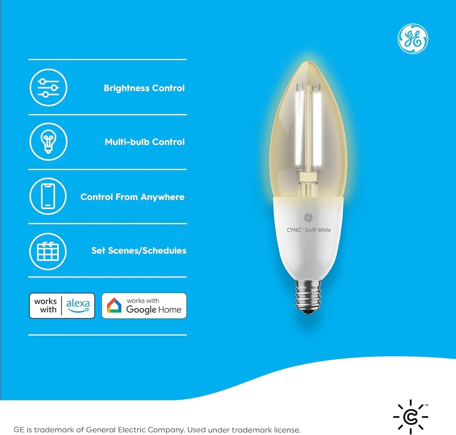 GE CYNC Smart LED Light Bulb, B11 Candle Light Bulb, Works with Amazon Alexa and Google Home, WiFi Light, 60W Equivalent, Soft White, Small Base (Pack of 4)