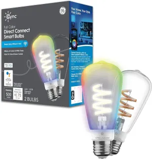 GE CYNC Smart LED Light Bulb, ST19 Edison Style, Room Decor Aesthetic, Color Changing WiFi Light, 60W Equivalent, Works with Amazon Alexa and Google Home (Pack of 2)