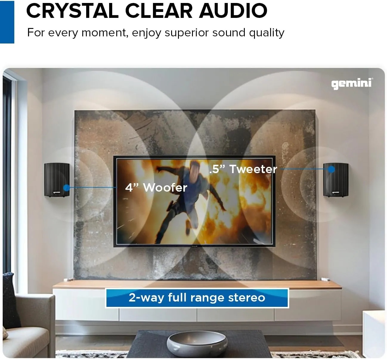 Gemini Sound GHSI-W400BT 4" Outdoor Bluetooth Speakers  Wired Powered IP44 Waterproof Wall Mount Pair, Rust-Proof Aluminum Grills, Expandable to 16 Speakers, Compact Full-Range Stereo (Black)