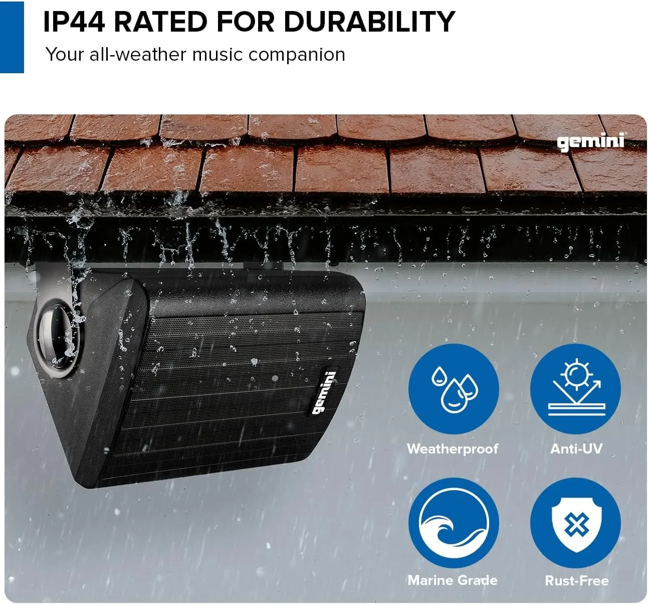 Gemini Sound GHSI-W400BT 4" Outdoor Bluetooth Speakers  Wired Powered IP44 Waterproof Wall Mount Pair, Rust-Proof Aluminum Grills, Expandable to 16 Speakers, Compact Full-Range Stereo (Black)