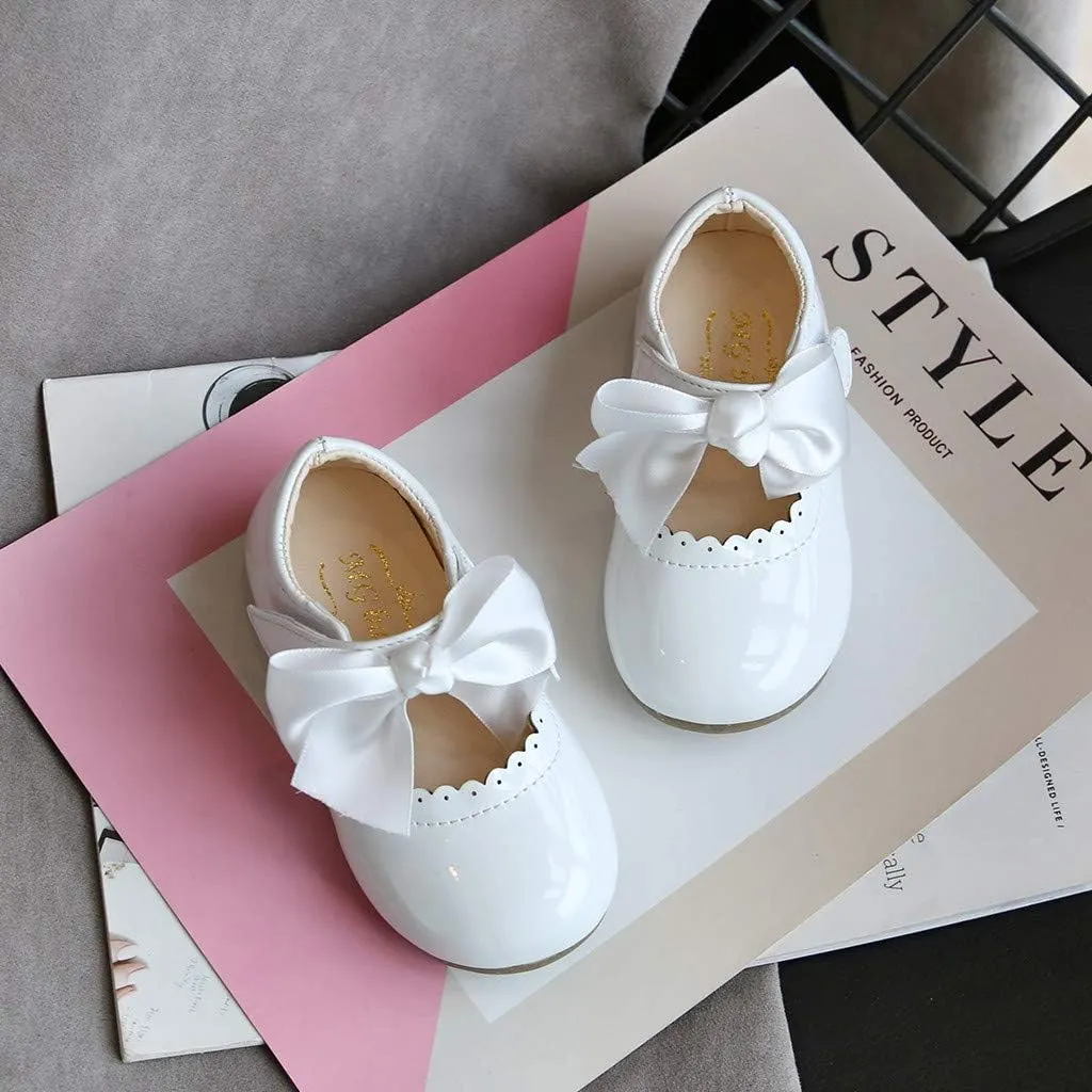 Girls Leather Sneakers Soft Rubber Sole Toddler Kids Baby Girls Butterfly Knot Princess Leather Shoes Sandals