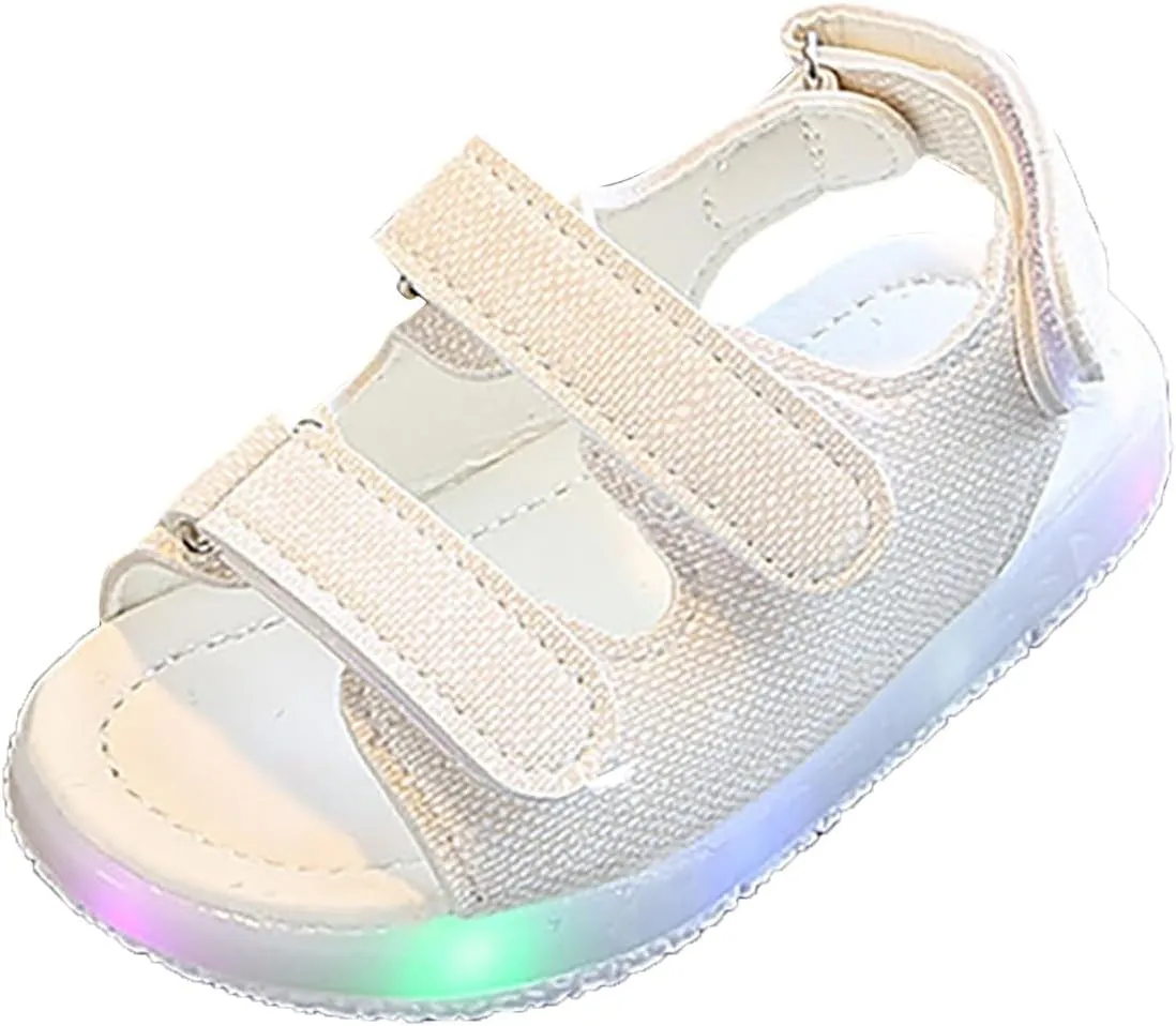 Girls LED Light Up Sandals, Slip On aterproof Adjustable Strap Open Toe Water Shoes for Toddler/ittle Kids