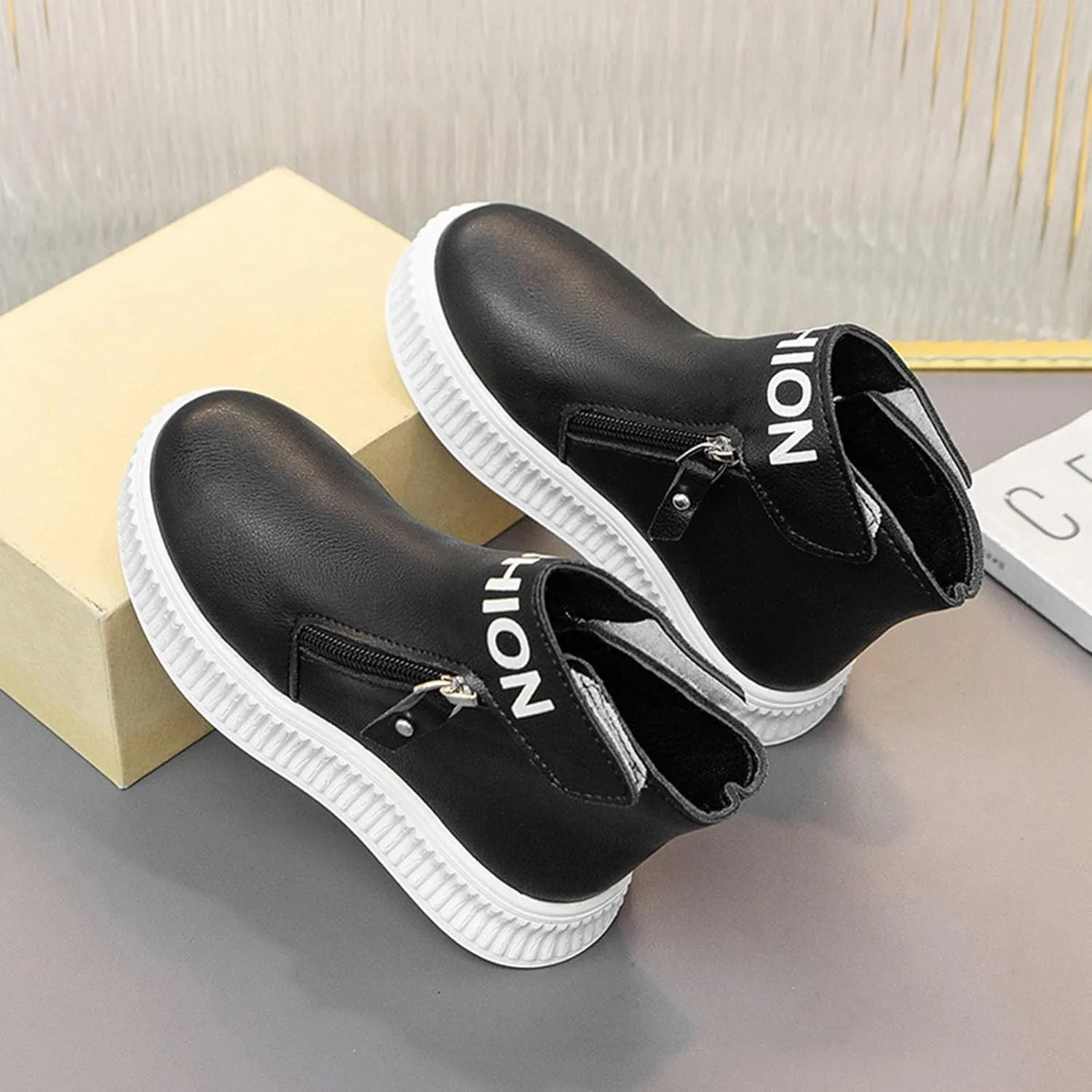 Girls Wedge Platform Booties PU Leather Water Proof Fashion Sneakers Soft Sole Breathable Casual Working Shoes