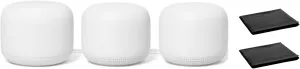 Google Nest WiFi Mesh Router (AC2200) with 2 Points, Google Assistant Built-in, 3-Pack, Snow  Whole Home Coverage up to 5400 Sq Ft, Multiple 4K Streams, Handles 200 Devices, W/ 2X Microfiber Cloths