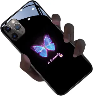 GOUDAN Smart Incoming Call Voice Control Colorful Light Butterfly Case for iPhone 13 12 11 Pro Max Mini X XS XR SE 8 7 6 6S Plus Shell, Tempered Glass Back(12 Pro Max,Black)