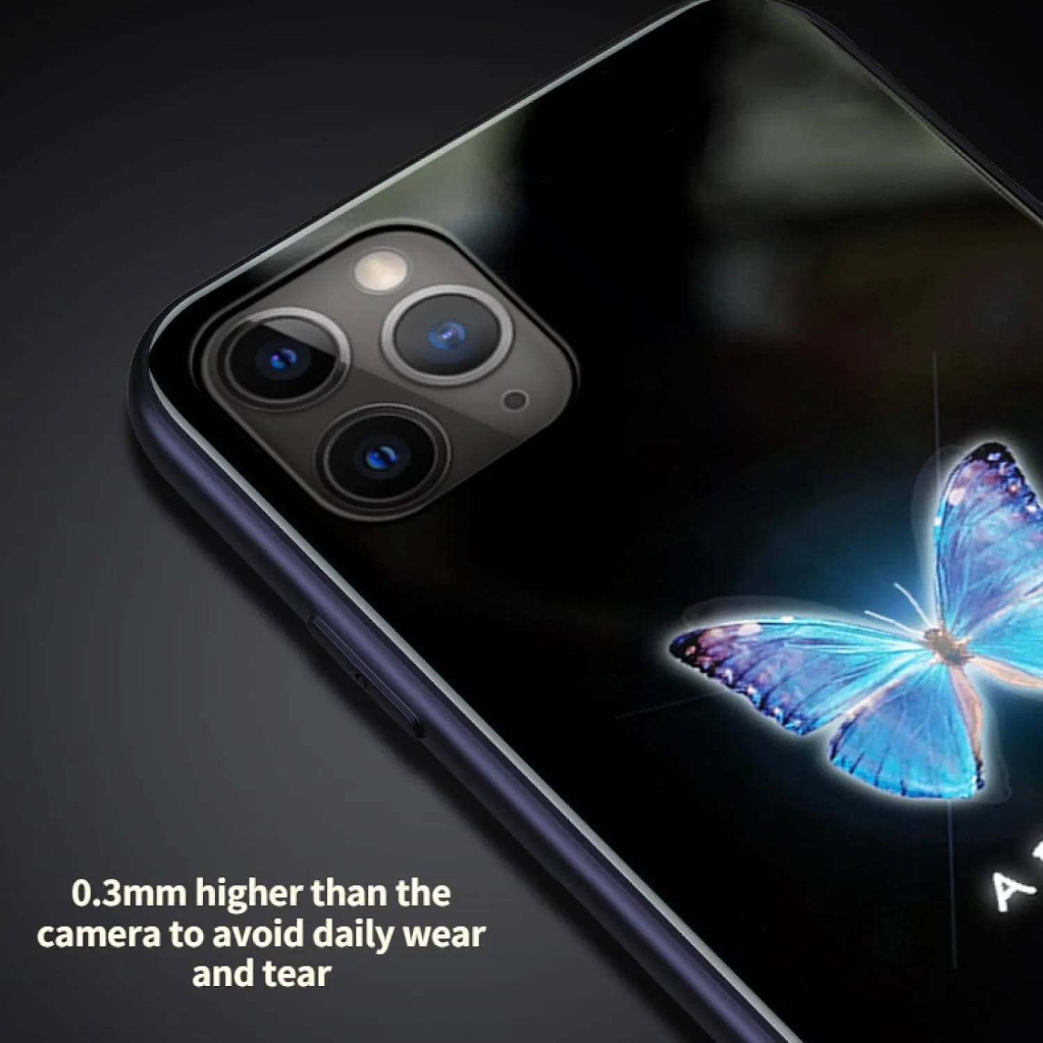 GOUDAN Smart Incoming Call Voice Control Colorful Light Butterfly Case for iPhone 13 12 11 Pro Max Mini X XS XR SE 8 7 6 6S Plus Shell, Tempered Glass Back(12 Pro Max,Purple)