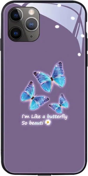 GOUDAN Smart Incoming Call Voice Control Colorful Light Butterfly Case for iPhone 13 12 11 Pro Max Mini X XS XR SE 8 7 6 6S Plus Shell, Tempered Glass Back(12 Pro Max,Purple)