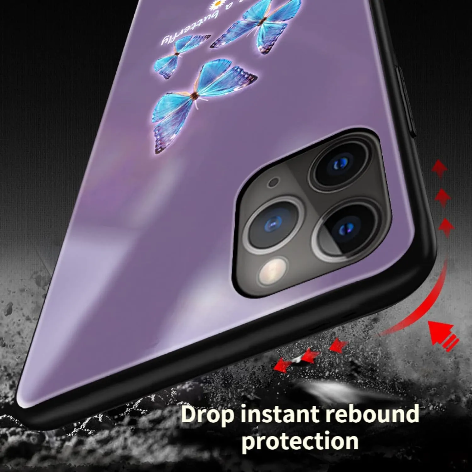 GOUDAN Smart Incoming Call Voice Control Colorful Light Butterfly Case for iPhone 13 12 11 Pro Max Mini X XS XR SE 8 7 6 6S Plus Shell, Tempered Glass Back(12 Pro Max,Purple)