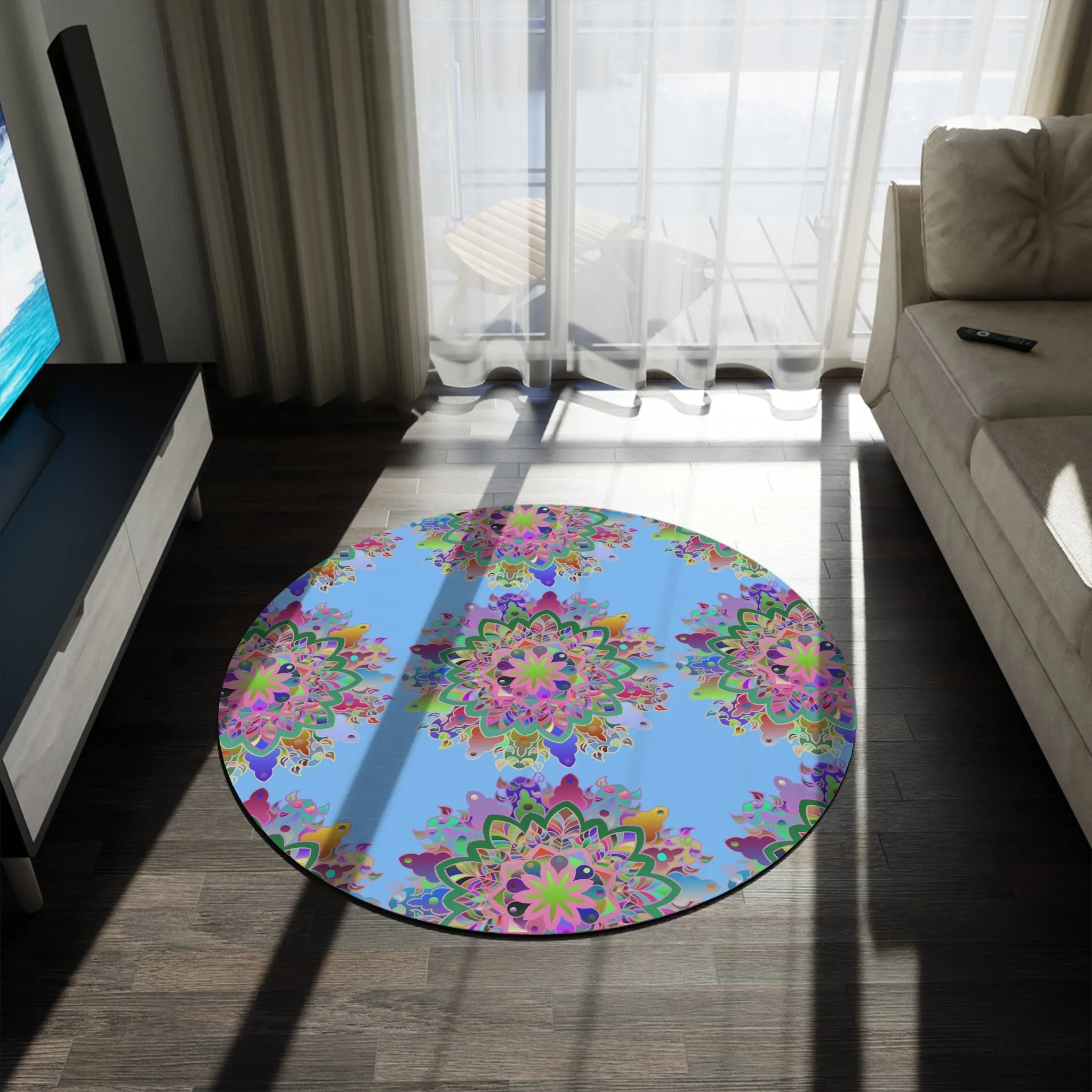 Handmade Mandala Round Rug - Grape Background, 60" Chenille