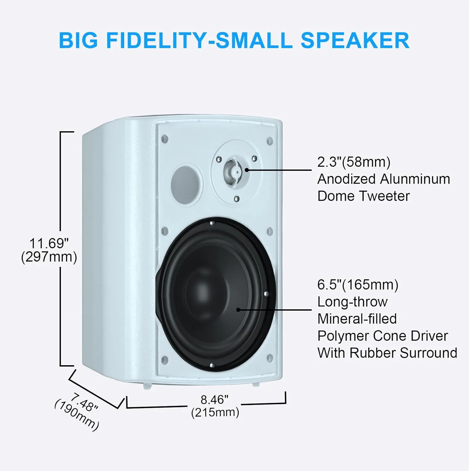 Herdio 6.5 Inch 400W Outdoor Speakers Wired Waterproof Passive with Powerful Bass,Wall Mount Speakers for Patio Garage Covered Deck,All-Weather Durability(Pair,White)