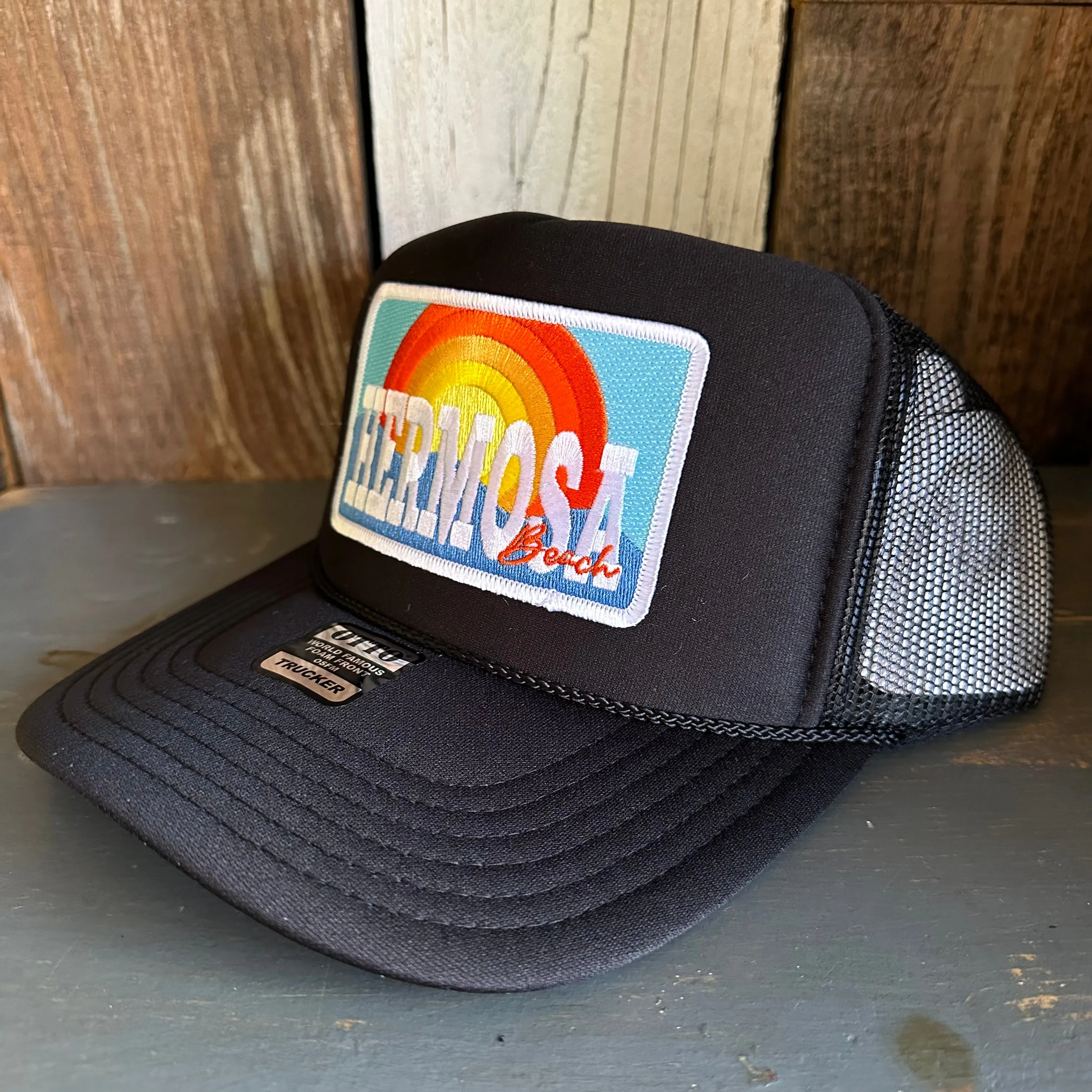 Hermosa Beach 72 & SUNNY High Crown Trucker Hat - Black (Curved Brim)