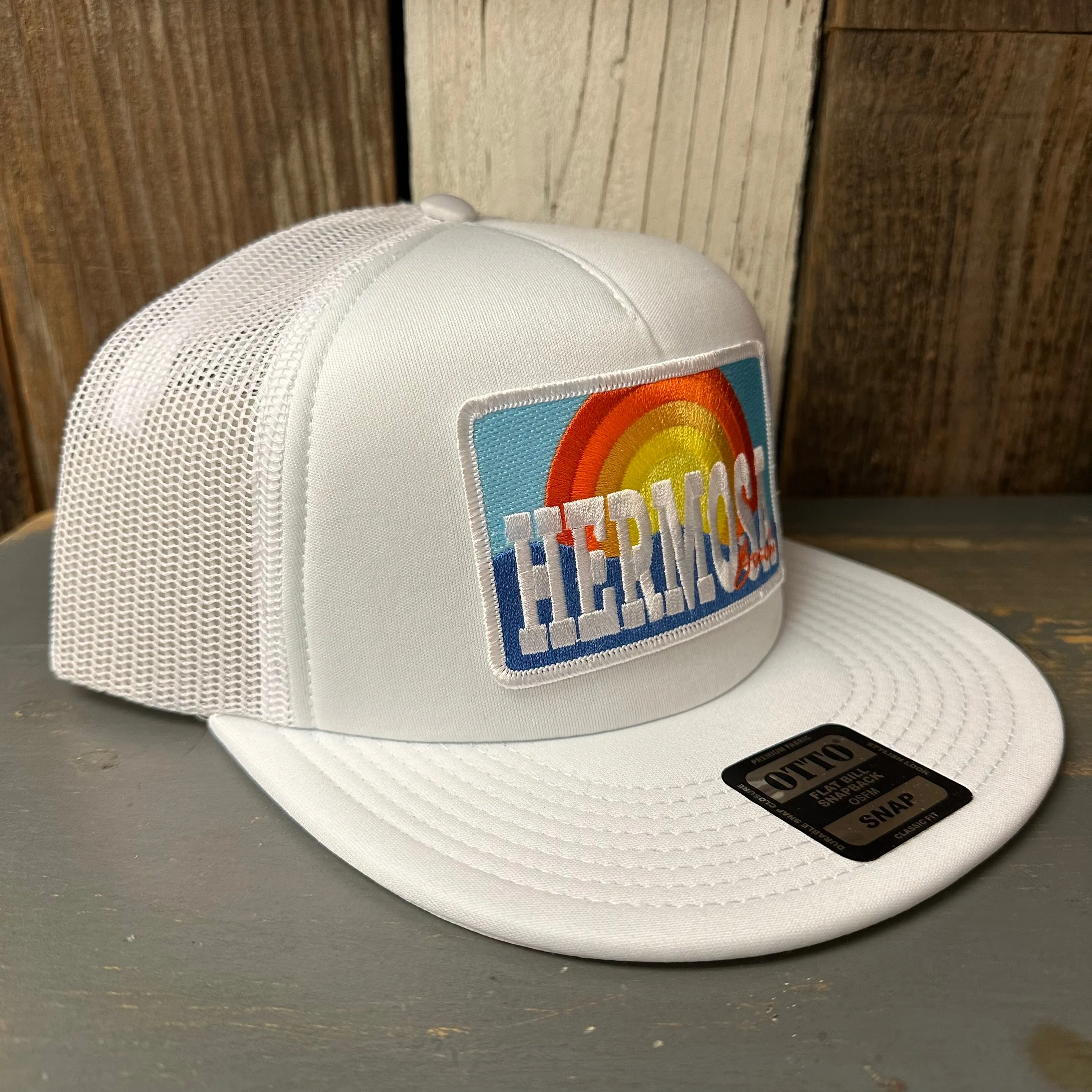 Hermosa Beach 72 & SUNNY Trucker Hat - White (Flat Brim)