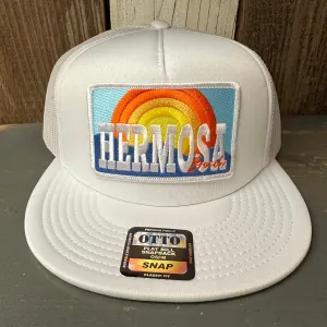 Hermosa Beach 72 & SUNNY Trucker Hat - White (Flat Brim)