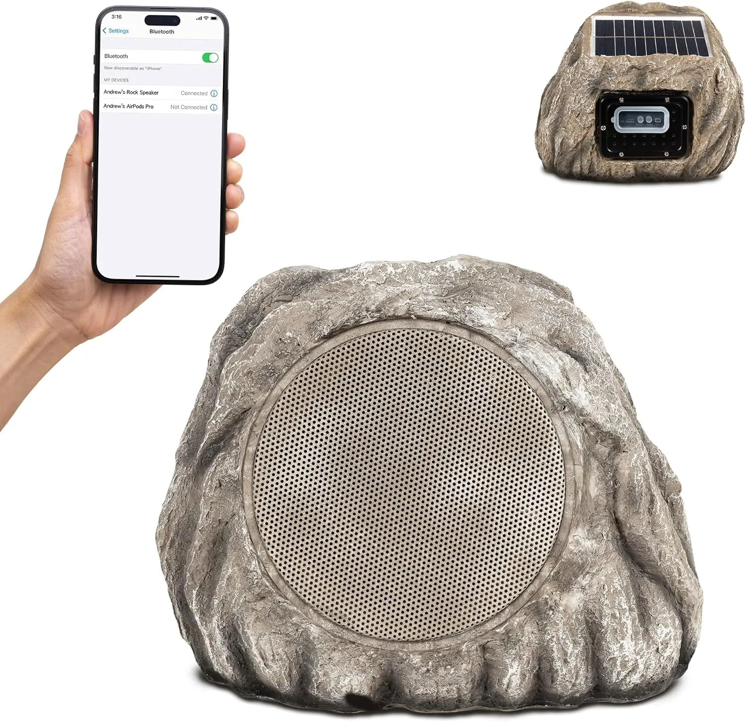 Homewell Solar Rock Speakers - Multi-Link up to 9 Units Total - Outdoor Waterproof Bluetooth Wireless Landscape Speakers for Pool, Patio, Deck, Backyard, Garden - (1-Pack)
