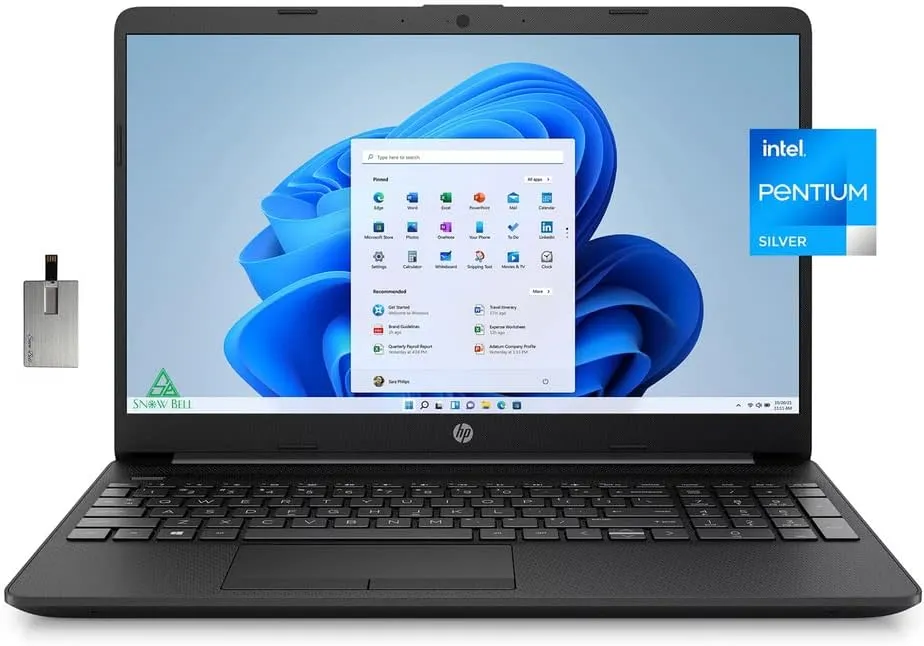 HP 15.6" HD BrightView Laptop, Intel Pentium N5030 Processor, 32GB RAM, 2TB PCIe SSD, Intel HD Graphics, HD Webcam, Stereo Speakers, Black, Windows 11, 32GB USB Card (Renewed)
