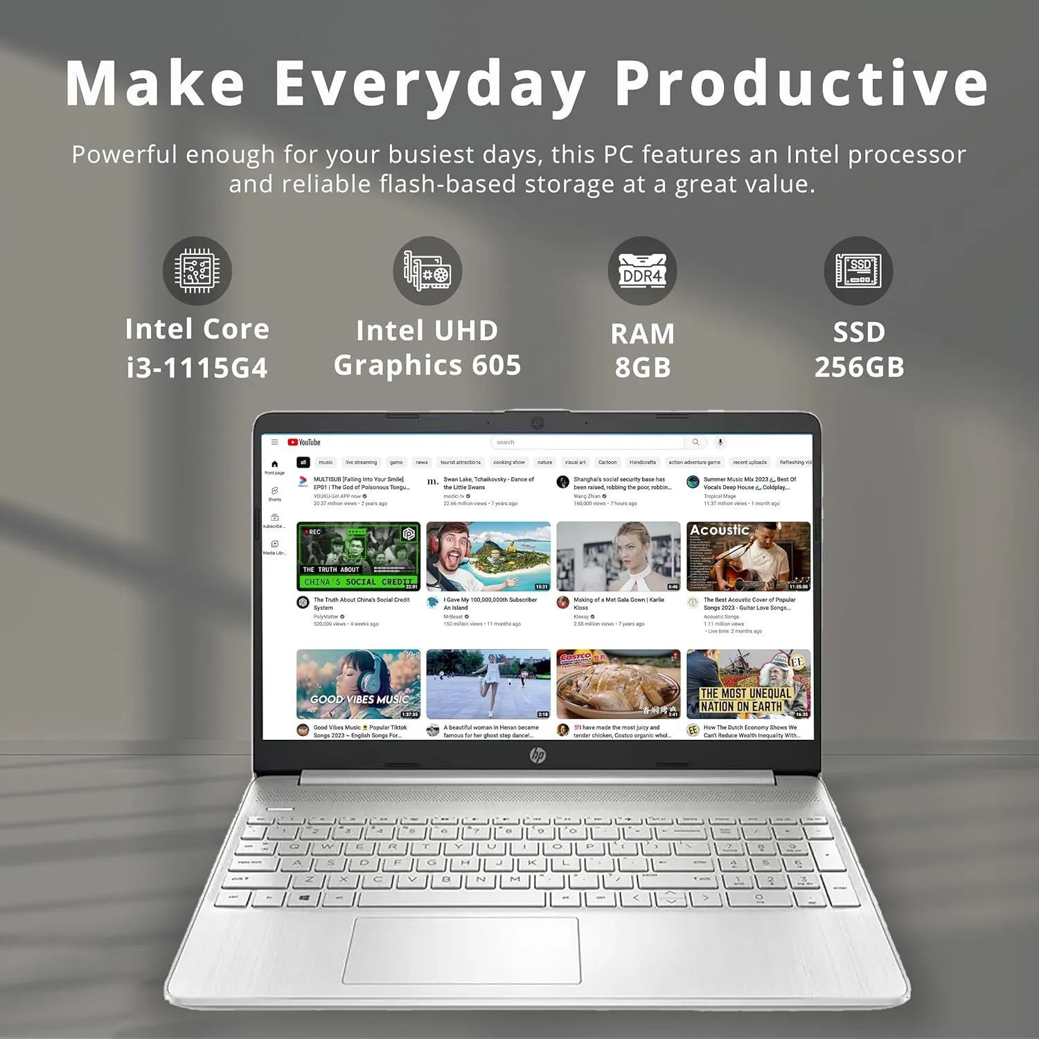 HP 2022 15.6" HD BrightView Laptop, Intel Pentium Silver N5030 Processor, 8GB RAM, 256GB PCIe SSD, Intel HD Graphics 605, 720p HD Webcam, Stereo Speakers, Silver, Windows 11, 32GB USB Card