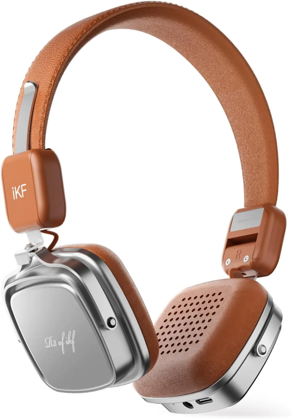 iKF R2 Retro Classic Metal and Leather Grain Headphones, On Ear,Ergonomic Design,40mm Drivers, ENC Noise Cancelling, Bluetooth V5.4 & Wired Dual Mode, 60H Playtime,Throwback 80s 90s (Brown)