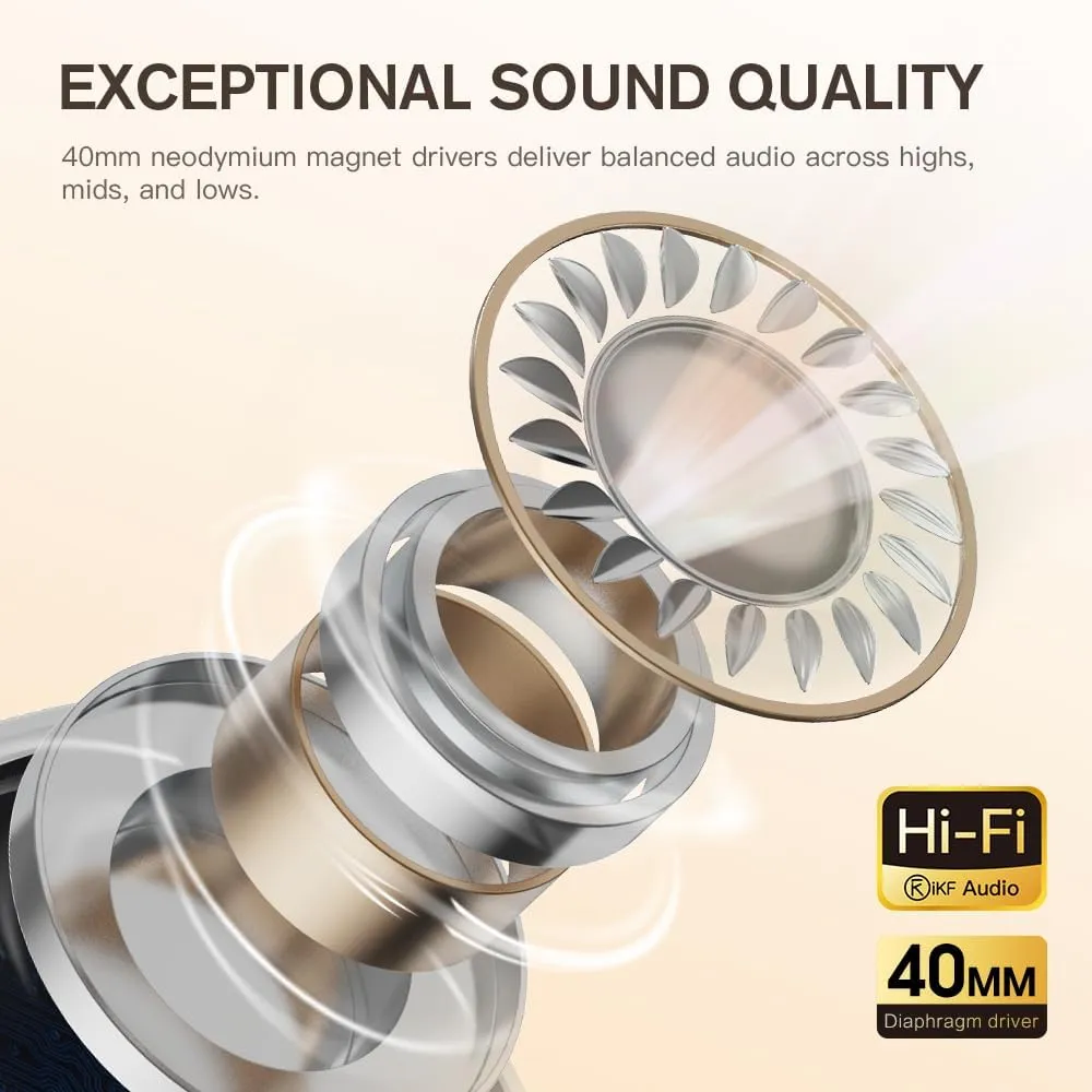 iKF R2 Retro Classic Metal and Leather Grain Headphones, On Ear,Ergonomic Design,40mm Drivers, ENC Noise Cancelling, Bluetooth V5.4 & Wired Dual Mode, 60H Playtime,Throwback 80s 90s (Brown)