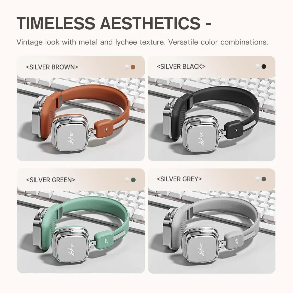 iKF R2 Retro Classic Metal and Leather Grain Headphones, On Ear,Ergonomic Design,40mm Drivers, ENC Noise Cancelling, Bluetooth V5.4 & Wired Dual Mode, 60H Playtime,Throwback 80s 90s (Green)