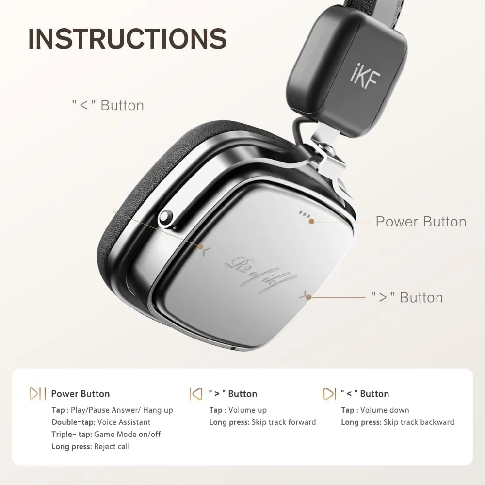 iKF R2 Retro Classic Metal and Leather Grain Wireless Headphones, On Ear,Ergonomic Design,40mm Drivers, ENC Noise Cancelling, Bluetooth V5.4 & Wired Dual Mode, 60H Playtime,Throwback 80s 90s (Black)