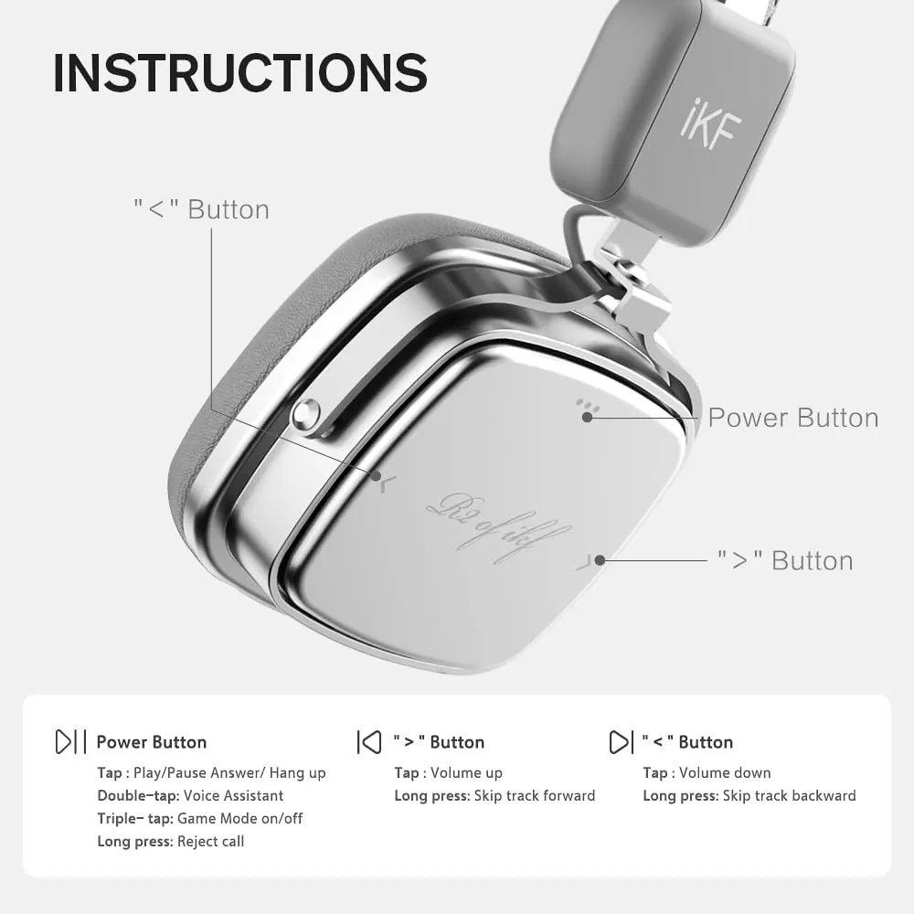 iKF R2 Retro Classic Metal and Leather Grain Wireless Headphones, On Ear,Ergonomic Design,40mm Drivers, ENC Noise Cancelling, Bluetooth V5.4 & Wired Dual Mode, 60H Playtime,Throwback 80s 90s (Gray)