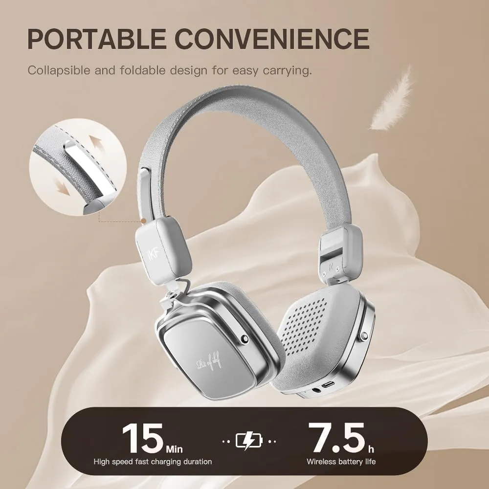 iKF R2 Retro Classic Metal and Leather Grain Wireless Headphones, On Ear,Ergonomic Design,40mm Drivers, ENC Noise Cancelling, Bluetooth V5.4 & Wired Dual Mode, 60H Playtime,Throwback 80s 90s (Gray)