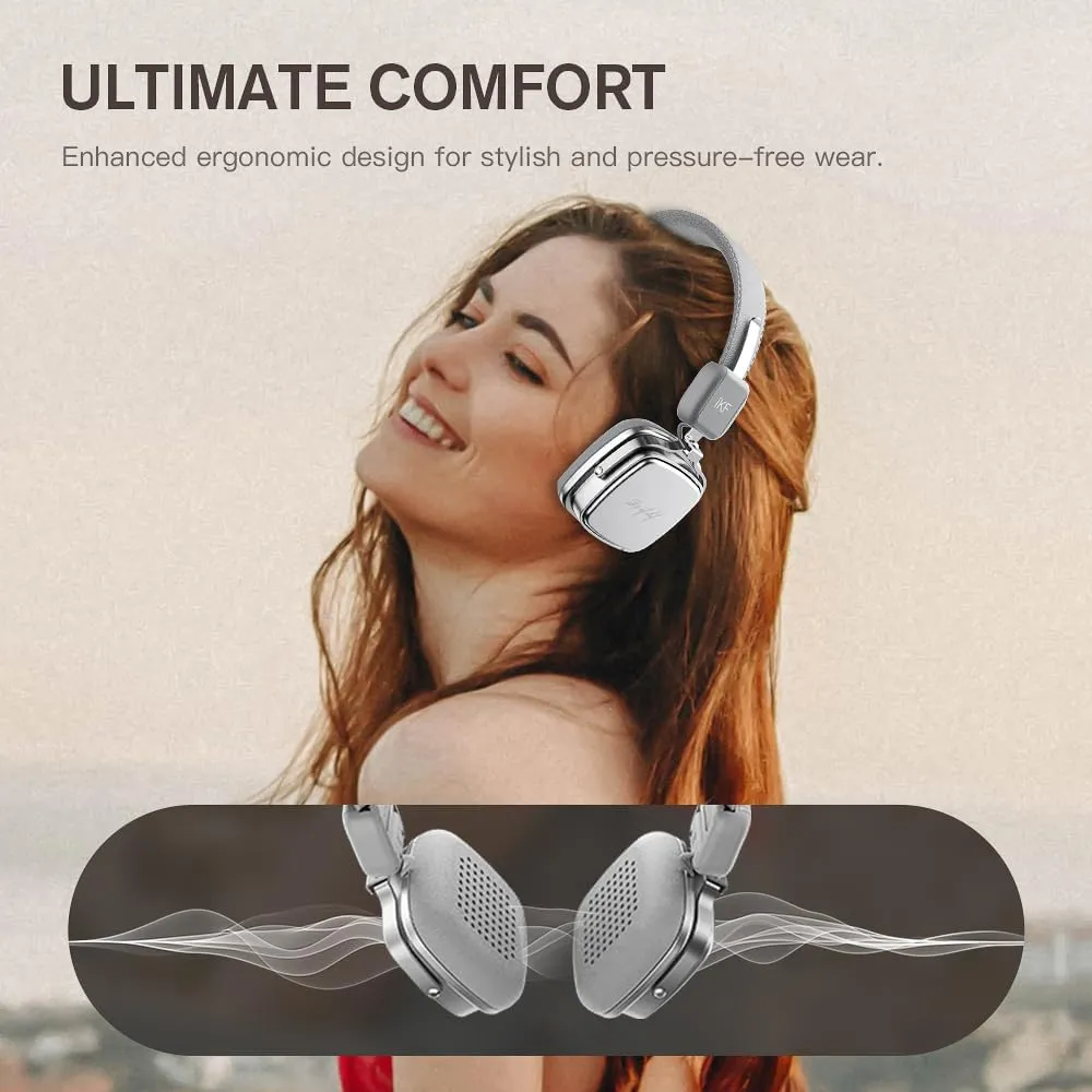 iKF R2 Retro Classic Metal and Leather Grain Wireless Headphones, On Ear,Ergonomic Design,40mm Drivers, ENC Noise Cancelling, Bluetooth V5.4 & Wired Dual Mode, 60H Playtime,Throwback 80s 90s (Gray)