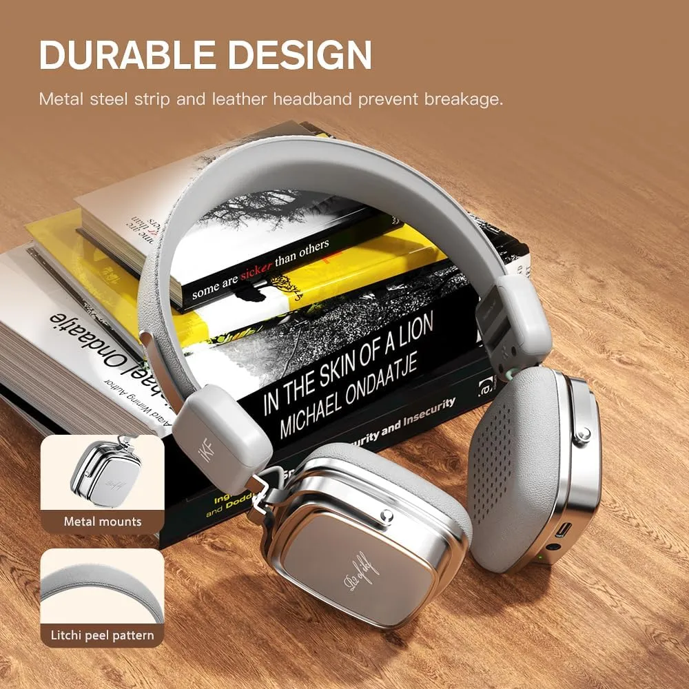 iKF R2 Retro Classic Metal and Leather Grain Wireless Headphones, On Ear,Ergonomic Design,40mm Drivers, ENC Noise Cancelling, Bluetooth V5.4 & Wired Dual Mode, 60H Playtime,Throwback 80s 90s (Gray)